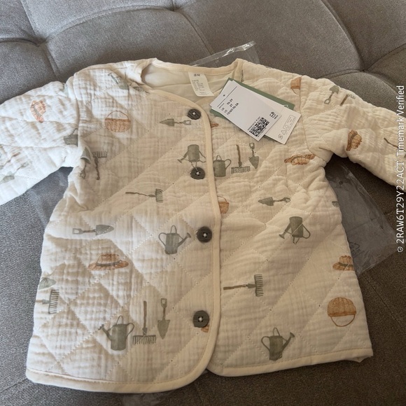 H&M Cream Quilted Baby Jacket with Garden Print - Picture 1 of 4